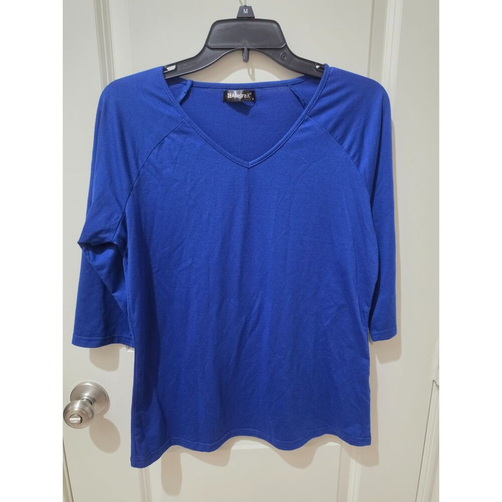 Allegra K Royal Blue V-Neck 3/4 Sleeve Top Size Medium